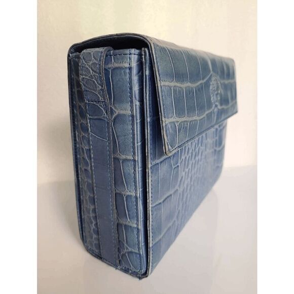 Versace Blue Croc-Embossed Crossbody Bag - Picture 5 of 16